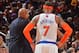 NEW YORK, NY - FEBRUARY 12: Mike Woodson and Carmelo Anthony #7 of the New York Knicks talk during the game against the Sacramento Kings on February 12, 2014 at Madison Square Garden in New York City, New York. NOTE TO USER: User expressly acknowledges a