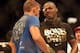 Sep 21, 2013; Toronto, Ontario, CAN; Jon Jones congratulates Alexander Gustafsson (left) after Jones' victory in their light heavyweight championship bout at UFC 165 at the Air Canada Centre. Mandatory Credit: Tom Szczerbowski-USA TODAY Sports