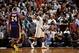 Feb 10, 2013; Miami, FL, USA; Miami Heat small forward LeBron James (6) and Los Angeles Lakers shooting guard Kobe Bryant (24) during the second half at American Airlines Arena. Mandatory Credit: Steve Mitchell-USA TODAY Sports