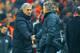 ISTANBUL, TURKEY - FEBRUARY 26: Jose Mourinho manager of Chelsea shakes hands with Head Coach Roberto Mancini of Galatasaray at the final whistle during the UEFA Champions League Round of 16 first leg match between Galatasaray AS and Chelsea at Ali Sami