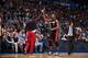 OKLAHOMA CITY, OK - FEBRUARY 20: Chris Bosh #1 of the Miami Heat and LeBron James #6 celebrate during a game against the Oklahoma City Thunder at Chesapeake Energy Arena on February 20, 2014 in Oklahoma City, Oklahoma. NOTE TO USER: User expressly acknowl
