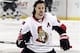 Feb 3, 2014; Pittsburgh, PA, USA; Ottawa Senators defenseman Erik Karlsson (65) on the ice before playing the Pittsburgh Penguins at the CONSOL Energy Center. Mandatory Credit: Charles LeClaire-USA TODAY Sports