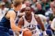 27 Mar 2000: Karl Malone #32 of the Utah Jazz guards Dirk Nowitzki #41of the Dallas Mavericks at the Delta Center in Salt Lake City, Utah. The Mavericks defeated the Jazz 113-105. Mandatory Credit: Otto Greule Jr. /Allsport