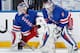 NEW YORK, NY - NOVEMBER 17: Henrik Lundqvist #30 and Cam Talbot #33 of the New York Rangers look on during warm-ups prior to a game against the Los Angeles Kings at Madison Square Garden on November 17, 2013 in New York City. (Photo by Scott Levy/NHLI vi