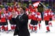 SOCHI, RUSSIA - FEBRUARY 23: Head coach Mike Babcock of Canada applauds his team following their 3-0 victory during the Men's Ice Hockey Gold Medal match on Day 16 of the 2014 Sochi Winter Olympics at Bolshoy Ice Dome on February 23, 2014 in Sochi, Russi