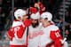 MONTREAL, QC - FEBRUARY 26: Todd Bertuzzi #44 of the Detroit Red Wings celebrates his first-period goal with teammates Johan Franzen #93 and Daniel Alfredsson #11 during the NHL game against the Montreal Canadiens at the Bell Centre on February 26, 2014