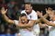 MILAN, ITALY - OCTOBER 05: Francesco Totti of AS Roma (C) celebrates his goal with team-mate Alessandro Florenzi during the Serie A match between FC Internazionale Milano and AS Roma at Stadio Giuseppe Meazza on October 5, 2013 in Milan, Italy. (Photo b