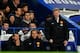 LONDON, ENGLAND - JANUARY 19: David Moyes the Manchester United manager reacts as Ryan Giggs and Phil Neville look on during the Barclays Premier League match between Chelsea and Manchester United at Stamford Bridge on January 19, 2014 in London, England.