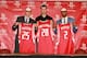 HOUSTON, TX - JUNE 24: (L-R) Chandler Parsons #25, Nikola Mirotic #20 and Marcus Morris #2 of the Houston Rockets hold up their new jerseys during a press conference at the Toyota Center June 24, 2011 in Houston, Texas. NOTE TO USER: User expressly acknow