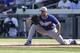 SCOTTSDALE, AZ - FEBRUARY 26: Clint Robinson #73 of the Los Angeles Dodgers makes the grab at first base for an out in bottom of the six thinning against the Arizona Diamondbacks at Salt River Fields at Talking Stick on February 26, 2014 in Scottsdale, Ar