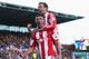 STOKE ON TRENT, ENGLAND - MARCH 01: Jonathan Walters of Stoke City celebrates his goal with Peter Crouch during the Barclays Premier League match between Stoke City and Arsenal at Britannia Stadium on March 1, 2014 in Stoke on Trent, England. (Photo by L