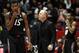 Feb 6, 2014; Cincinnati, OH, USA; Cincinnati Bearcats head coach Mick Cronin talks to forward Jermaine Sanders (15) in the second half against the Connecticut Huskies at FifthThird Arena. Cincinnati defeated UConn 63-58. Mandatory Credit: Frank Victores-