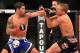 Oct 9, 2013; Barueri, Sao Paulo, Brazil; Raphael Assuncao (blue shorts) fights against TJ Dillashaw (black shorts) during UFC Fight Night 29 at Jose Correa Arena. Mandatory Credit: Jason Silva-USA TODAY Sports