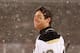 CHICAGO, IL - MARCH 1: (EDITORIAL USE ONLY) James Neal #18 of the Pittsburgh Penguins looks on during the National Anthem prior to the 2014 NHL Stadium Series game against the Chicago Blackhawks on March 1, 2014 at Soldier Field in Chicago, Illinois. (Ph