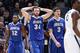 CINCINNATI, OH - MARCH 1: Jahenns Manigat #12, Ethan Wragge #34 and Doug McDermott #3 of the Creighton Bluejays react during the game against the Xavier Musketeers at Cintas Center on March 1, 2014 in Cincinnati, Ohio. Xavier won the game 75-69. (Photo by