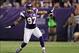 Dec 9, 2012; Minneapolis, MN, USA; Minnesota Vikings defensive end Everson Griffen (97) celebrates a sack during the second quarter against the Chicago Bears at the Metrodome. Mandatory Credit: Brace Hemmelgarn-USA TODAY Sports