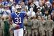 Nov 17, 2013; Orchard Park, NY, USA; Buffalo Bills free safety Jairus Byrd (31) celebrates his first half interception against the New York Jets at Ralph Wilson Stadium. Mandatory Credit: Timothy T. Ludwig-USA TODAY Sports