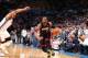 OKLAHOMA CITY, OK - FEBRUARY 20: Dwyane Wade #3 of the Miami Heat drives against Russell Westbrook #0 of the Oklahoma City Thunder during a game at Chesapeake Energy Arena on February 20, 2014 in Oklahoma City, Oklahoma. NOTE TO USER: User expressly ackno