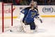 ST. LOUIS, MO - JANUARY 28: Jaroslav Halak #41 of the St. Louis Blues defends the net against the New Jersey Devils during an NHL game on January 28, 2014 at Scottrade Center in St. Louis, Missouri. (Photo by Mark Buckner/NHLI via Getty Images)