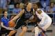 Mar 2, 2014; Chapel Hill, NC, USA; Duke Unviersity Blue Devils guard Tricia Liston, left, drives to the basket against North Carolina Tar Heels guard Diamond DeShields, right, at Carmichael Auditorium. Mandatory Credit: Ellen Ozier-USA TODAY Sports