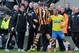HULL, ENGLAND - MARCH 01: David Meyler of Hull City pushes Alan Pardew, manager of Newcastle United during the Barclays Premier League match between Hull City and Newcastle United at KC Stadium on March 1, 2014 in Hull, England. (Photo by Tony Marshall/