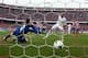MADRID, SPAIN - MARCH 02: Karim Benzema (R) of Real Madrid CF beats Club Atletico de Madrid's Atletico goalkeeper Thibaut Courtois to score his team's opening goal during the La Liga match between Club Atletico de Madrid and Real Madrid CF at Vicente Ca