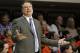 Mar 1, 2014; Stillwater, OK, USA; Kansas Jayhawks head coach Bill Self reacts to a call during the first half against the Oklahoma State Cowboys at Gallagher-Iba Arena. Mandatory Credit: Tim Heitman-USA TODAY Sports