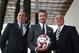 MIAMI, FL - FEBRUARY 05: Commissioner Don Garber, David Beckham and Mayor Carlos Gimenez attends a press conference to announce their plans to launch a new Major League Soccer franchise at PAMM Art Museum on February 5, 2014 in Miami, Florida. (Photo by A