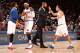 NEW YORK, NY - DECEMBER 14: Teammates Pablo Prigioni #9 Tyson Chandler #6 and Carmelo Anthony #7 and J.R. Smith #8 of the New York Knicks congratulate each other during a timeout in a game against the Atlanta Hawks at Madison Square Garden in New York C