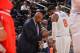 NEW YORK, NY - DECEMBER 11: Head Coach Mike Woodson draws up a play for J.R. Smith #8 of the New York Knicks against the Chicago Bulls during the game on December 11, 2013 at Madison Square Garden in New York City, New York. NOTE TO USER: User expressly a