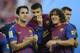 BARCELONA, SPAIN - AUGUST 22: Cesc Fabregas (L) and Gerard Pique (C) and Carles Puyol of FC Barcelona joke prior the Joan Gamper Trophy match between FC Barcelona and SSC Napoli at the Camp Nou Stadium on August 22, 2011 in Barcelona, Spain. (Photo by D
