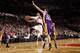PORTLAND, OR - MARCH 3: Damian Lillard #0 of the Portland Trailblazers goes up for the layup against the Los Angeles Lakers on March 3, 2014 at the Moda Center Arena in Portland, Oregon. NOTE TO USER: User expressly acknowledges and agrees that, by downlo