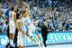 CHAPEL HILL, NC - FEBRUARY 20: Kennedy Meeks #3 and Marcus Paige #5 of the North Carolina Tar Heels celebrate after a win over the Duke Blue Devils at the Dean Smith Center on February 20, 2014 in Chapel Hill, North Carolina. North Carolina won 74-66. (