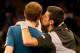 NEW YORK, NY - MARCH 03: Novak Djokovic of Serbia pretends to kiss Andy Murray of Great Britain as they take selfies with their phones during the BNP Paribas Showdown at Madison Square Garden on March 3, 2014 in New York City. (Photo by Elsa/Getty Image