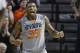Oklahoma State guard Marcus Smart (33) celebrates during the second half of an NCAA college basketball game against Kansas in Stillwater, Okla., Saturday, March 1, 2014. Oklahoma State won 72-65. (AP Photo/Sue Ogrocki)