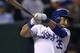 KANSAS CITY, MO - SEPTEMBER 16: Eric Hosmer #35 of the Kansas City Royals hits a single in the third inning against the Cleveland Indians on September 16, 2013 at Kauffman Stadium in Kansas City, Missouri. (Photo by Ed Zurga/Getty Images)
