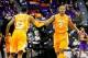 Jan 7, 2014; Baton Rouge, LA, USA; Tennessee Volunteers forward Jarnell Stokes (5) celebrates with guard Jordan McRae (52) after scoring against the LSU Tigers during the second half of a game at the Pete Maravich Assembly Center. Tennessee defeated LSU 6