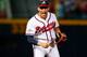 ATLANTA, GA - OCTOBER 04: Andrelton Simmons #19 of the Atlanta Braves reacts after turning a double play in the seventh inning against the Los Angeles Dodgers during Game Two of the National League Division Series at Turner Field on October 4, 2013 in Atl