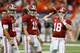 Former Alabama QB AJ McCarron (left) with Alec Morris (center) and Cooper Bateman (right).