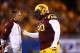 Dec 7, 2013; Tempe, AZ, USA; Arizona State Sun Devils defensive tackle Will Sutton (right) talks to head coach Todd Graham against the Stanford Cardinal at Sun Devil Stadium. Stanford defeated Arizona State 38-14. Mandatory Credit: Mark J. Rebilas-USA TOD