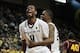 Mar 4, 2014; Eugene, OR, USA; Oregon Ducks forward Elgin Cook (23) celebrates with Oregon Ducks Mike Moser (0) following a shot from Oregon Ducks Mike Moser (0) against the Arizona State Sun Devils at Matthew Knight Arena. Mandatory Credit: Scott Olmos-US