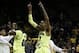 Mar 4, 2014; Waco, TX, USA; Baylor Bears center Isaiah Austin (21) celebrates after winning against the Iowa State Cyclones during the second half of a mens basketball game at The Ferrell Center. Baylor won 74-61. Mandatory Credit: Jim Cowsert-USA TODAY S