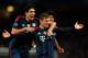 LONDON, ENGLAND - FEBRUARY 19: Toni Kroos of Bayern Muenchen celebrates scoring the opening goal with Javi Martinez of Bayern Muenchen during the UEFA Champions League Round of 16 first leg match between Arsenal and FC Bayern Muenchen at Emirates Stadium