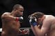 Oct 19, 2013; Houston, TX, USA; Daniel Cormier (red gloves) fights against Roy Nelson (blue gloves) in their heavyweight bout during UFC 166 at Toyota Center. Mandatory Credit: Andrew Richardson-USA TODAY Sports