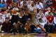 MIAMI, FL - JANUARY 26: LeBron James #6 of the Miami Heat posts up Boris Diaw #33 of the San Antonio Spurs during a game at American Airlines Arena on January 26, 2014 in Miami, Florida. NOTE TO USER: User expressly acknowledges and agrees that, by downl
