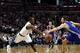 Mar 5, 2014; Boston, MA, USA; Boston Celtics point guard Rajon Rondo (9) and Golden State Warriors power forward David Lee (right) go for a loose ball during the first half at TD Garden. Mandatory Credit: Mark L. Baer-USA TODAY Sports