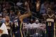 Feb 9, 2014; Orlando, FL, USA; Indiana Pacers small forward Paul George (24) and Indiana Pacers center Roy Hibbert (55) high five against the Orlando Magic during the first quarter at Amway Center. Mandatory Credit: Kim Klement-USA TODAY Sports