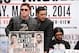 Jan 21, 2014; Los Angeles, CA, USA; Canelo Alvarez (left) speaks to the media as Alfredo Angulo, seated, listens during the press conference held today at the Los Angeles Central Public Library to announce their 12-round super welterweight bout to be hel