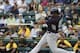 Feb 26, 2014; Bradenton, FL, USA; New York Yankees second baseman Yangervis Solarte (89) hits a 2-run home run during the second inning against the Pittsburgh Pirates at McKechnie Field. Mandatory Credit: Kim Klement-USA TODAY Sports