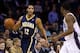 Mar 5, 2014; Charlotte, NC, USA; Indiana Pacers small forward Evan Turner (12) looks to pass the ball during the second half against the Charlotte Bobcats at Time Warner Cable Arena. Bobcats won 109-87. Mandatory Credit: Joshua S. Kelly-USA TODAY Sports